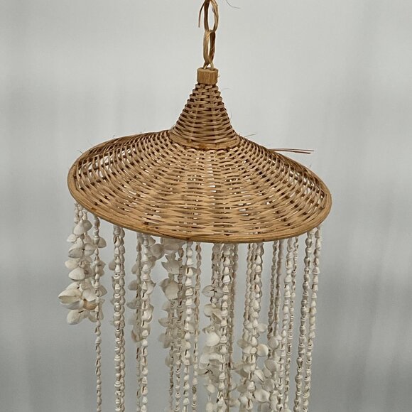 Vintage Woven Rattan & Shell Hanging Mobile - Picture 3 of 4